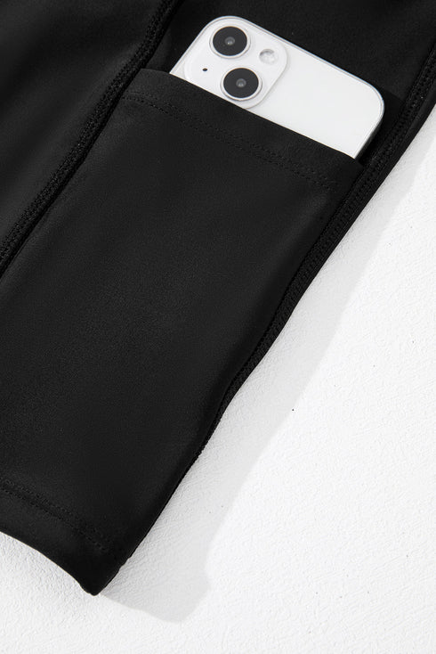 Solid Pocketed Crossover High Waist Swim Skort